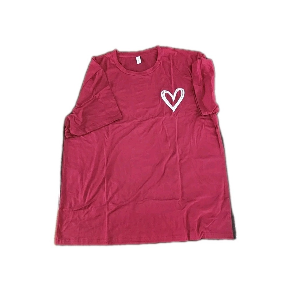 Burgundy Simple WHITE Heart Tee Women's Size XXL #53